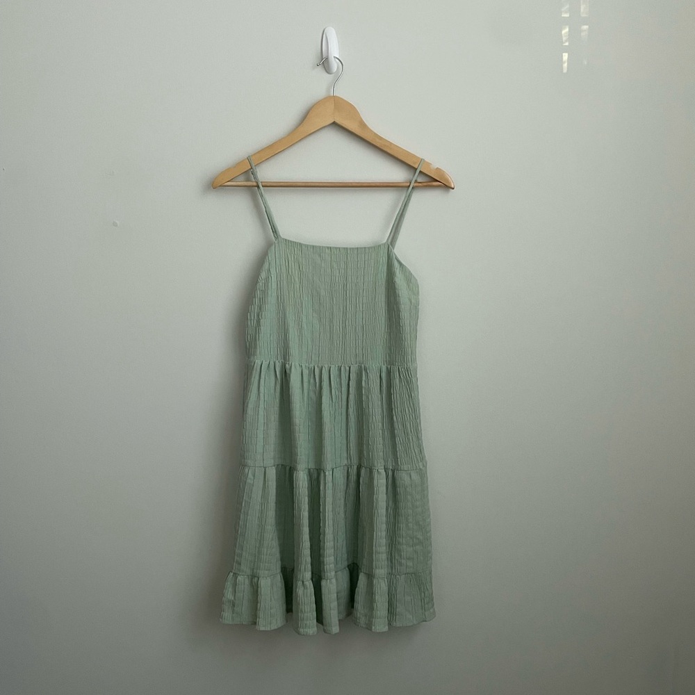 Green Textured Babydoll Dress